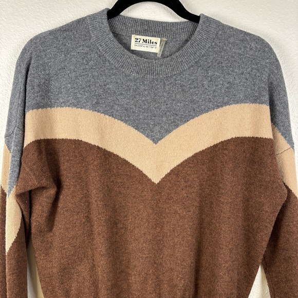 27 Miles Malibu Revolve Blakely Sweater Charcoal Camel Spice 100% Cashmere - Picture 4 of 12